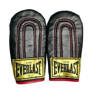 Vtg Everlast Leather Boxing Punch Mitts Gloves Black/Red Training Pads Lightweig